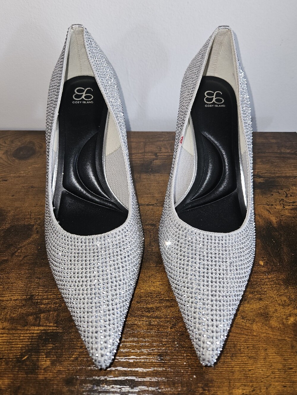 Cosy Island Silver Rhinestone Pointed-Toe Heels